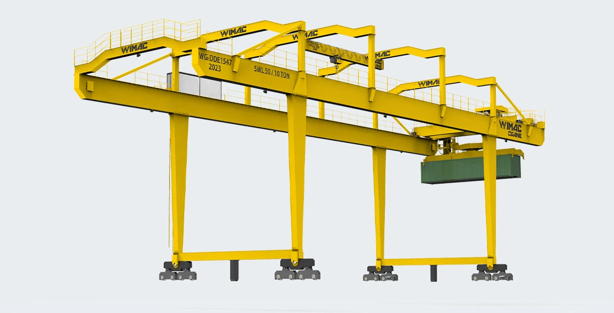 Wimac port and shipyard crane for Egypt, a gantry crane lifting a steel block in a dock